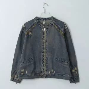 [신세계라이브쇼핑][옷자락] 남자 빈티지 나그랑 데미지 차이나 버튼 크롭 청자켓