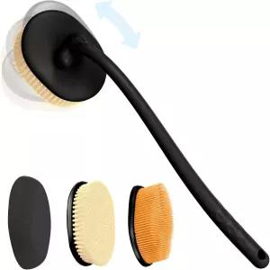 남녀 샤워용 유연한 업다운 무브먼트 백 스크러버 3개의 탈착식 브러시 헤드에는 실리콘 바디 스펀지 배스