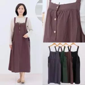 엄마옷 마미소 심플 멜빵 원피스 면 단추 맥시 롱 점프 할머니 빅사이즈 40 70 마담 중년 여성 옷