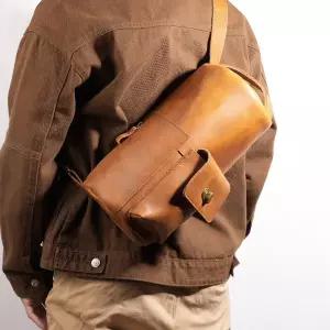 호환  빈티지 크레이지 호스 가죽 백 남여 공용 컨버터블 가슴 숄더 팩