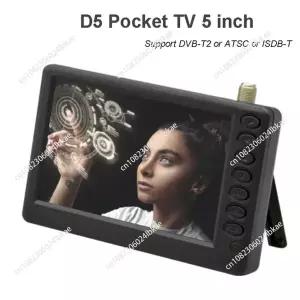 호환  1PC 포켓 TV D5 5인치 DVB-T2 ATSC ISDB-T 디지털 및 아날로그 소형 차량용 휴대용 TV USB TF MP4 AC