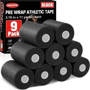 9팩 프리 랩 운동 테이프 헤어 축구용 2.76인치 x 11야드 폼 언더 손목 손 발목 무릎용 - 블랙