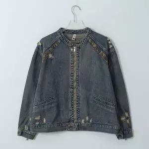 [osjarak]남자 빈티지 나그랑 데미지 차이나 버튼 크롭 청자켓_P418451578