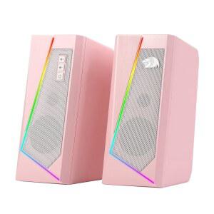 REDRAGON GS520 RGB 데스크탑 스피커, 2.0 3.5MM 스테레오 및 USB 6가지 볼륨 포함, 모드, 향상된 다채로운 PC LED 사운드 액세스 쉬운 컴퓨터 전원, 컨트롤, 핑크 케이블 채널