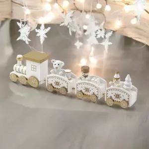 해피 크리스마스 원목 기차 4칸 화이트 장식품