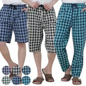 남성 체크 파자마 반바지 여름 잠옷 팬츠