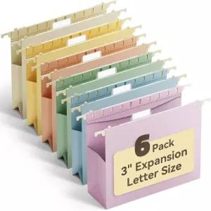 Ansook 레터 사이즈 걸이 파일 폴더 대용량 3인치 폴더(탭 포함) 확장형 캐비닛 6개 팩 프레임 정리함