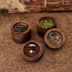 우드박스 발렌타인데이 원형 나무 반지 상자 이중 슬롯 단일 선택 가능 정리 결혼 보관에