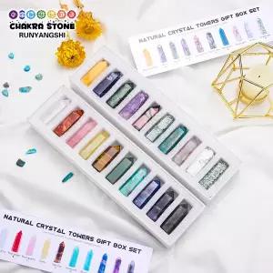 호환 천연 차크라 스톤 크리스탈 타워 지팡이 세트 치유 자수정 육각형 면 석영 명상 컬렉션 선 상자 홈 데