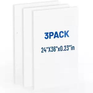 24 x 36인치 3/16인치(5mm) - 장착 공예 회화 미술 전시용 양면 표지판 폼 보드 3팩 화이트 포스터 보드.