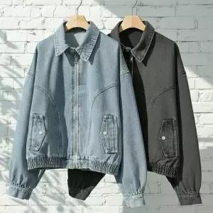 [하프클럽/옷자락]여자 캐주얼 워싱 오버핏 크롭 데님 카라 블루종 점퍼