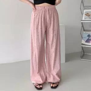 여성 봄 여름 작은 도트 밴딩 통바지 긴바지 츄리닝 트레이닝 팬츠 PN0698S