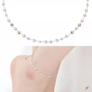 [셀러허브]써지컬 스틸 글라스 진주 비드 체인 패션 발찌 (S16332123)