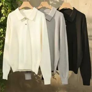 [다잇템] 여자 비스코스 카라 빅사이즈 단추 혼방 니트