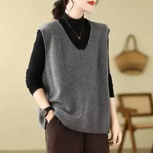 은창]클래식 브이넥 니트 베스트 조끼 니트 조끼 여성 봄 가을 겨울 보온 사무실 실내 오버핏 베스트 상의