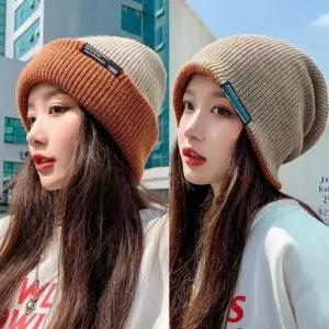 은창]투톤 라벨 리버서블 비니 니트 모자 벙거지 털모자 보온 가을 겨울 겨울모자 여성 벙거지 모자 히트