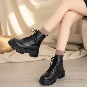여성 일상용 스트릿 레이스업 통굽 워커슈즈