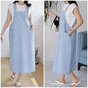 여성 뷔스티에 고인치 민소매 멜빵 데님 롱원피스