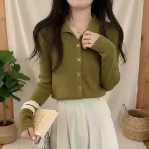 [하프클럽/]여성용 심플카라 버튼 니트 가디건