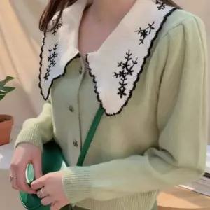 [하프클럽/]여성 로맨틱 니트 가디건 자수 카라