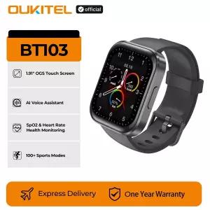 호환 OUKITEL 스마트워치 BT103 시계 1.91 HD 화면 AI 음성 비서 300mAh 블루투스 통화 건강 및 피트니스
