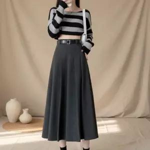 [하프클럽/]여성 가을 겨울 데일리 핀턱 플리츠 하이웨이스트 롱스커트