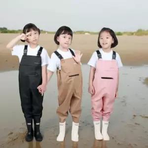 어린이 가슴 장화 레인부츠 갯벌 체험 농장 일체형 멜빵 방수옷 바지