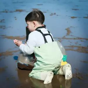 어린이 가슴 장화 레인부츠 갯벌 체험 농장 일체형 멜빵 방수옷