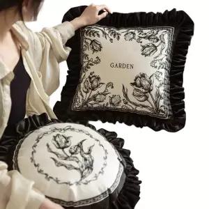 프로방스 엔틱쿠션 플라워 벨벳 디자인쿠션 원형쿠션