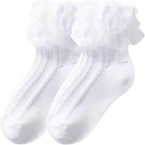 WBZOTS 1팩 리틀 걸스 코튼 레이스 양말 러플 프릴리 편안한 프린세스 스타일 드레스