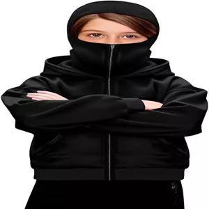 남아 여아용 발라클라바 후디 보온 집업 내장 스키 마스크 스웨트셔츠 방풍 Y2k 더블 레이어 후드 재킷