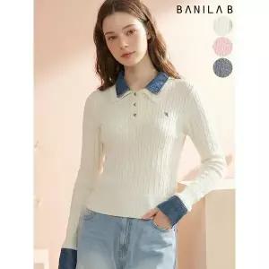 [하프클럽/바닐라비]여성 데님 배색 케이블 니트