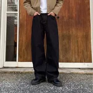 남자 논페이드 생지 커브드 흑청 진청 데님 청바지