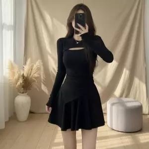 여성 컷아웃 슬림핏 긴팔 미니 투피스 세트