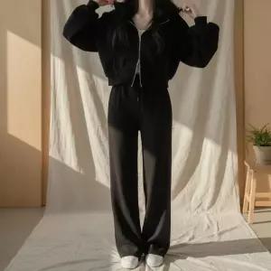 여성용 캐주얼 데일리 크롭 후드 트레이닝 세트