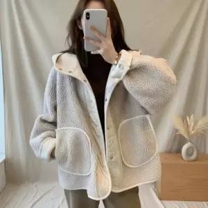 여성 포근한 보아 후드 오버사이즈 플리스 점퍼