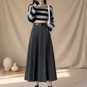 여성 가을 겨울 데일리 하이웨이스트 롱스커트