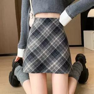 정장짧은치마 여성 하이웨스트 체크 모직 미니 스커트 1P 이너내장