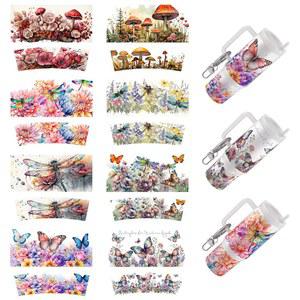 XRTHGS 16 PCS 꽃과 나비용 랩 UV 스티커 컵 표면 DTF 열쇠고리용 매끄러운 평평한 고점도 아크릴 선명한 블랭크 미니 단단한 전사