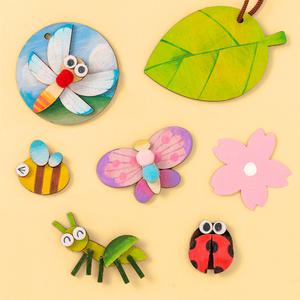 곤충 모형 우드 DIY 목걸이 만들기 용품 팬시 미술 색칠 재료 어린이집 유치원 초등 학교 수업 교구 교재