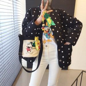 블리 도트 패턴 노카라 누빔 투포켓 경량 패딩