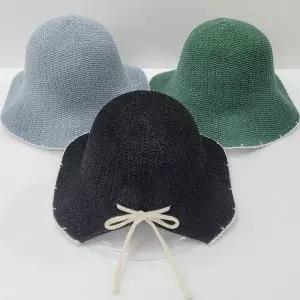 배색 리본 웨이브 벙거지 6color/엄마 중년 여성 시원한 여름 버킷햇 비치 챙모자