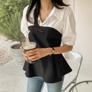 [시크릿라벨] [일체형/하객룩] 페플럼 레이어드 블라우스