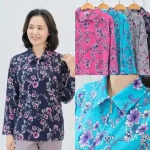 마미소 나팔 꽃 카라 티셔츠 국내생산 반집업 무늬 간절기 엄마 할머니 빅사이즈 40 60 마담 중년 여성 옷