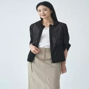 [지센]시쓰루 반후드 집업 코트 LCCAO427_BK