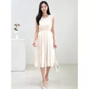 [하프클럽/]여성 여름 플리츠 민소매 나시 A라인 빅사이즈 쉬폰 원피스 40-50