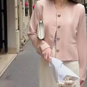 핸즈 노카라 싱글 자켓 봄 가을 여성 여자 하객룩 결혼식 파스텔 트위드