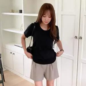 [하프클럽/]여성 U넥 레이온 편한 레귤러핏 슬릿 반팔티