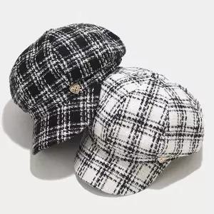 [콩심팥심]체크 패턴 뉴스 보이캡 흡수 밴드 둘레 조절 헌팅캡 헌팅캡베레모