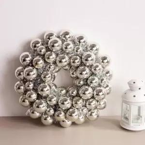 플라워트리 [1+1] 크리스마스 리스 벽장식 유광볼 실버 40cm 소품